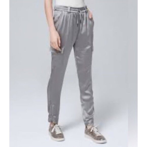 WHBM Jogger Pants 12 Silver Gray Weekend Pull On Satin Washable - Picture 1 of 9